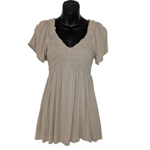 Elegant Beige Smocked Mini Dress